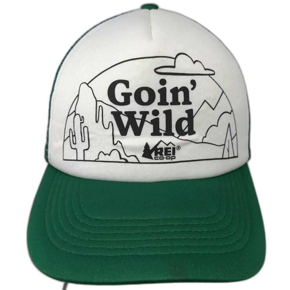REI Co-op Trucker Hat Green OSFM Goin Wild Landscape Mesh Snapback Hiking Trip